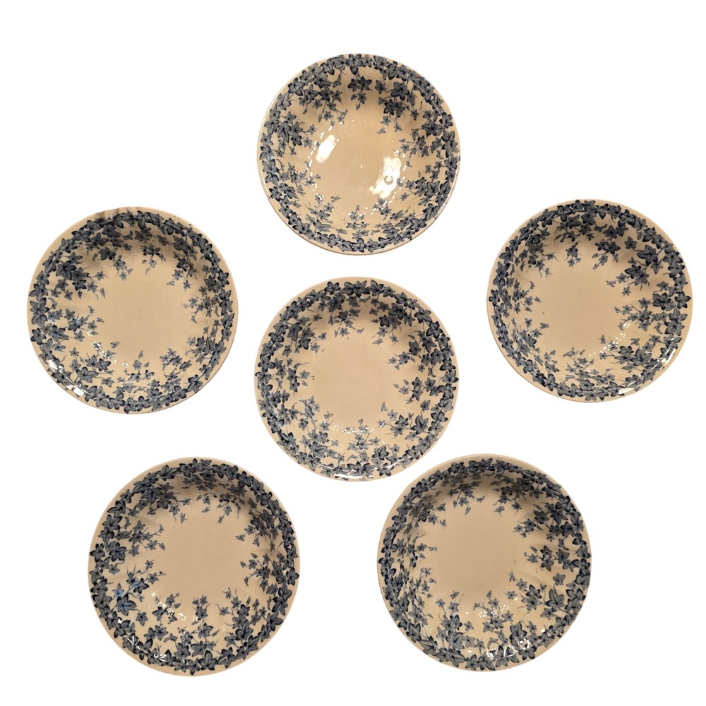 Crown Ducal Early English Ivy Blue White Fruit Dessert Bowls Set of 6 England